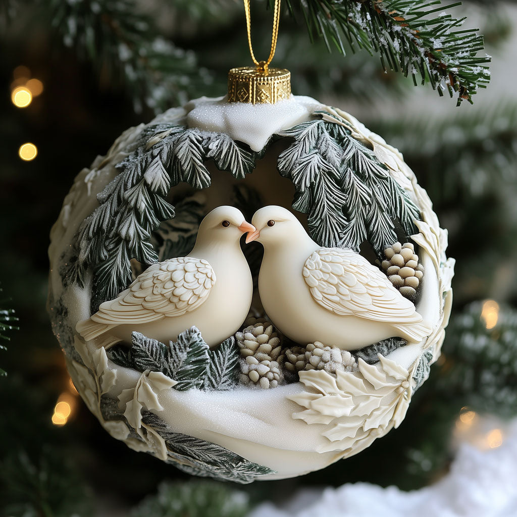 White Winter Turtle Dove Love XK1710009CL Christmas Ornament