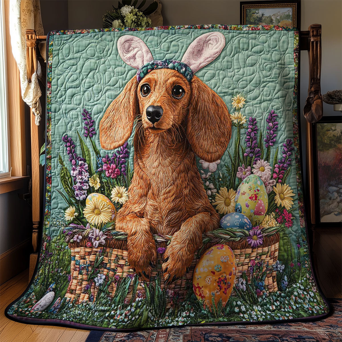 Whimsical Dachshund Bunny WN1501005CL Quilt