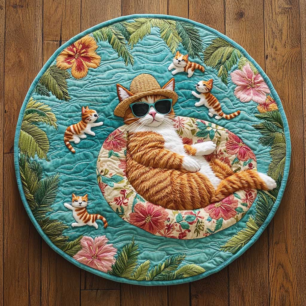Hula Cat WN1005093CL Quilted Round Mat