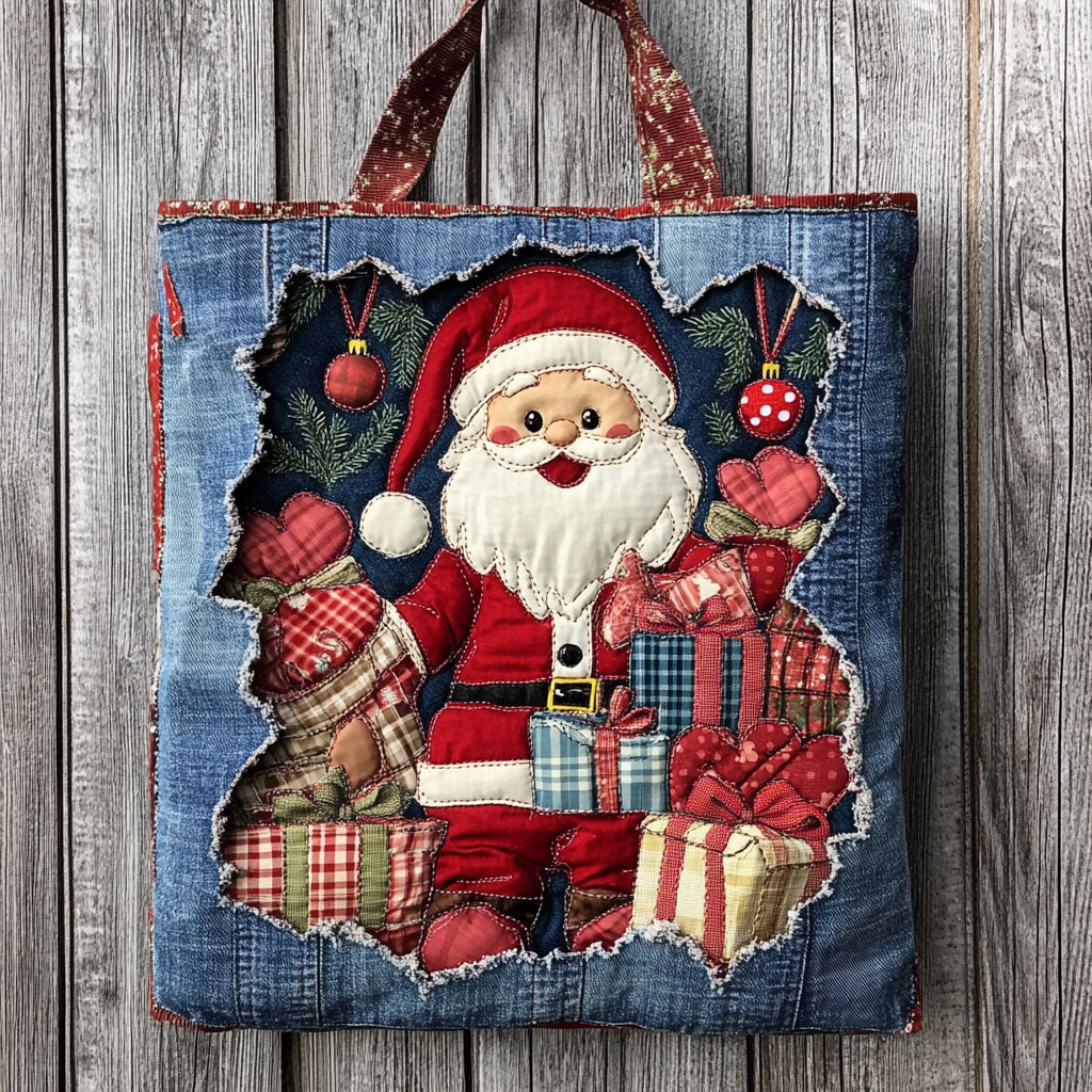 Patchwork Santa WN0801065CL Quilted Tote Bag