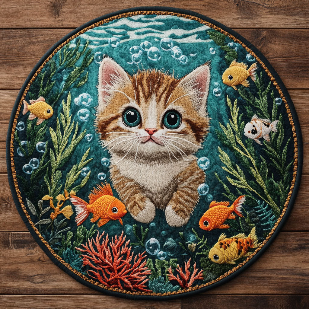 Cat Treasure Dive WN1906021CL Quilted Round Mat