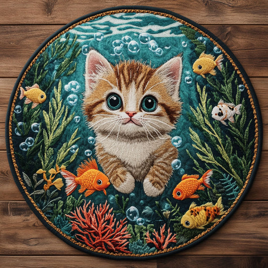 Cat Treasure Dive WN1906021CL Quilted Round Mat