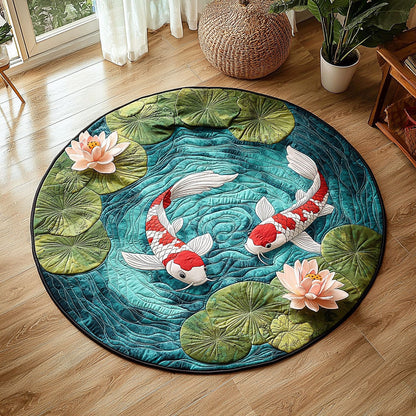 Koi Fish Pond QA0512007CL Quilted Round Mat