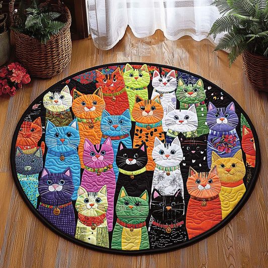 Colorful Whimsical Cats QA0912036CL Quilted Round Mat