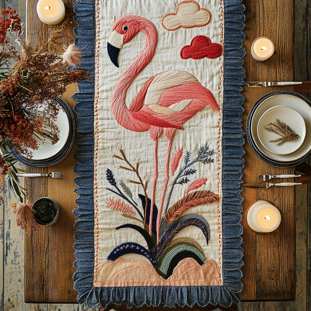 Sunset Flamingo WN0707125CL Quilted Table Runner