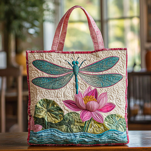 Dragonfly Above Lotus QA2111011CL Quilted Tote Bag