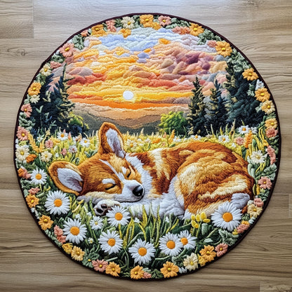 Corgi In Springtime WN2705022CL Quilted Round Mat