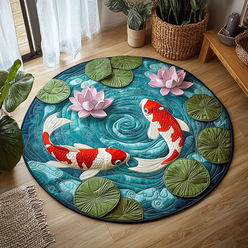 Koi Fish Pond QA0512006CL Quilted Round Mat