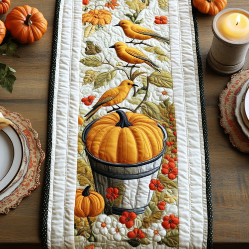Goldfinch Birds With Pumkins XR1609014CL Quilted Table Runner