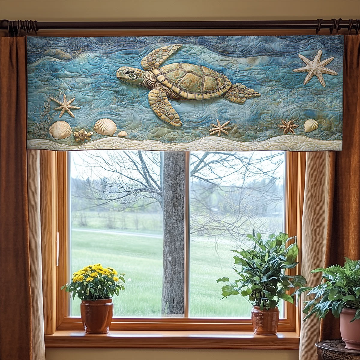 Golden Shell Turtle WN2003058CL Quilted Valance