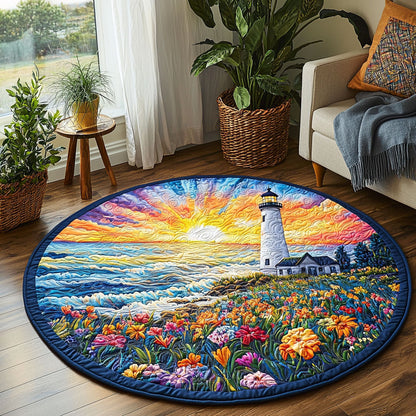 Lighthouse And Flower Field QA0712047CL Quilted Round Mat