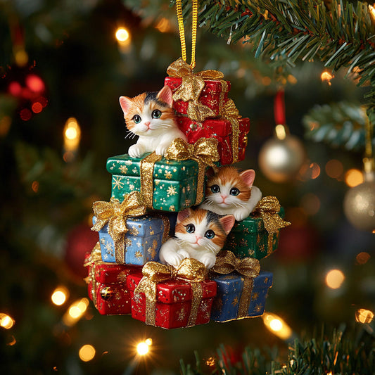 Cat Under the Tree WN0811033CL Christmas Ornament
