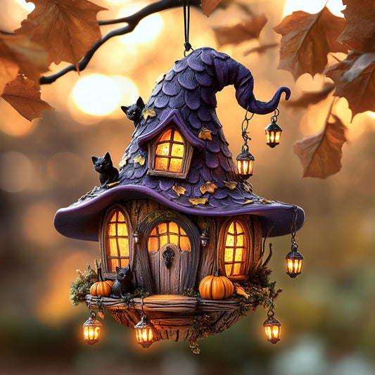 Witch Hat House Catwatch WN0312025CL Christmas Ornament