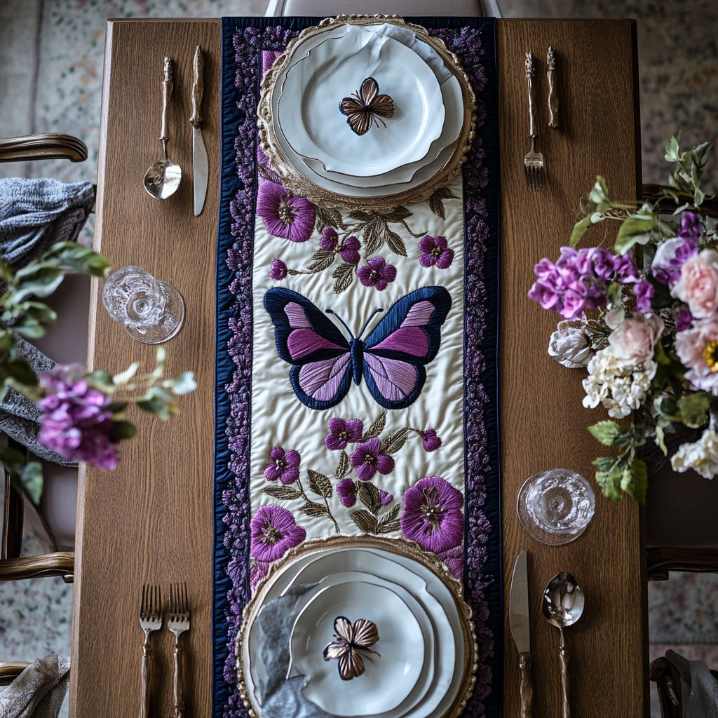 Violet Butterfly WN0207090CL Quilted Table Runner