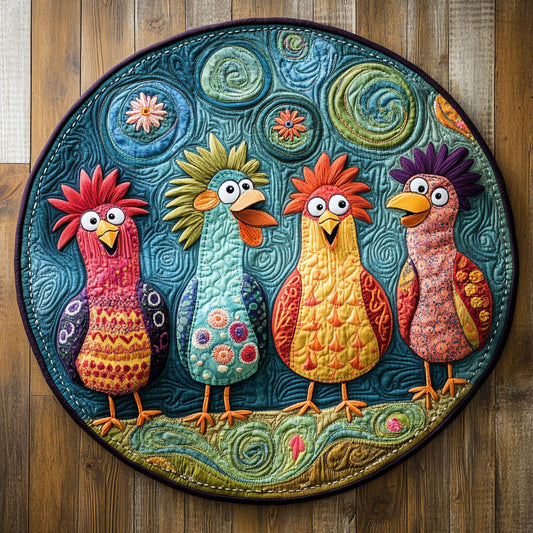 Chicken Bloom Hop WN1406028CL Quilted Round Mat