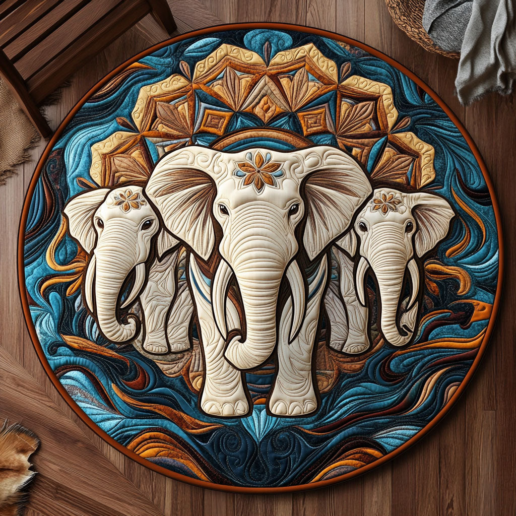 Mandala of Elephant KL3112003CL Quilted Round Mat