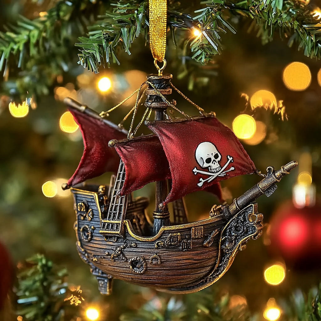 Crimson Pirate Ship WN1512020CL Christmas Ornament
