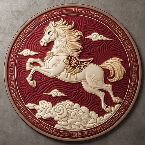 Golden Fortune Horse KL0901043CL Quilted Round Mat