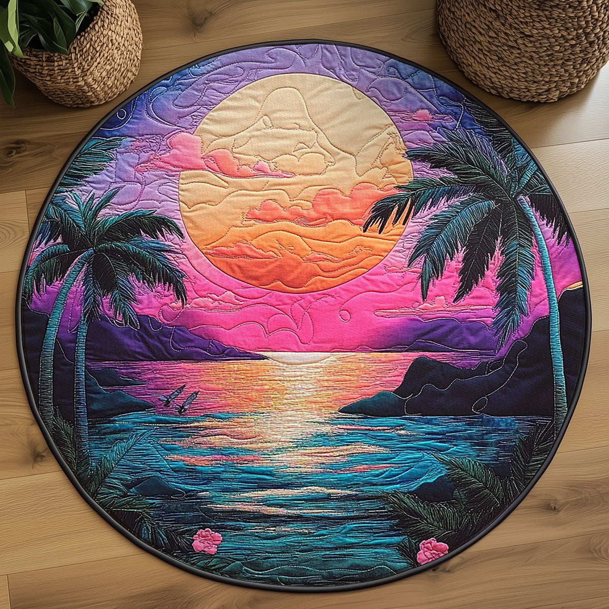 Tropical Surreal Sunset WJ0907045CL Quilted Round Mat