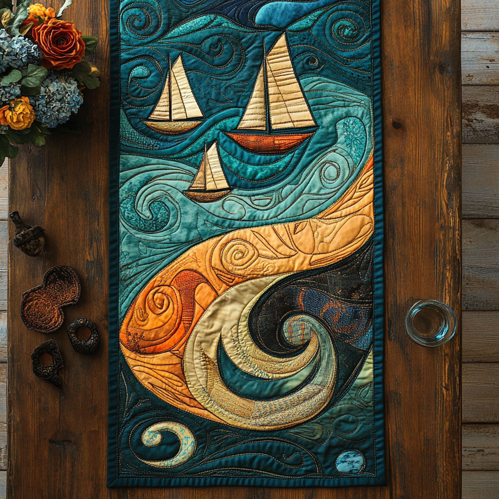 Sailboat Horizon Wave WN2006028CL Quilted Table Runner