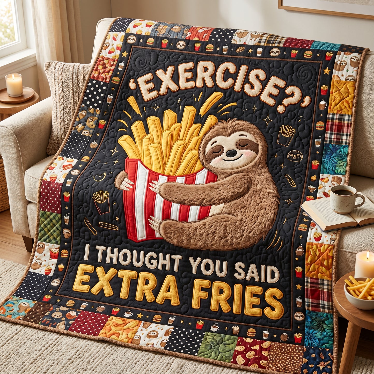 Sloth Hugging French Fries Xr1505019CL Quilt