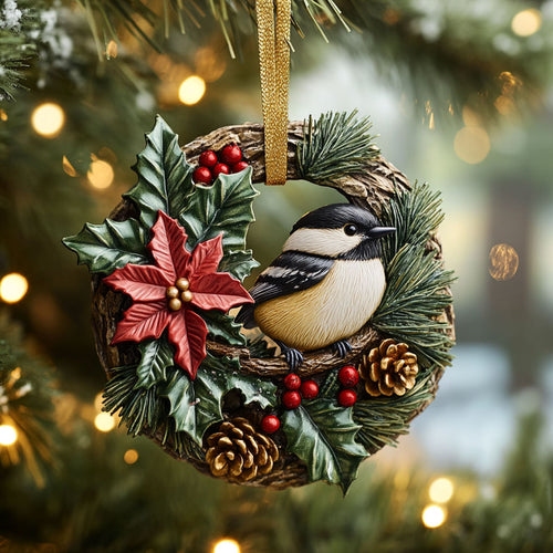 Snowy Wreath Chickadee WN2210057CL Christmas Ornament