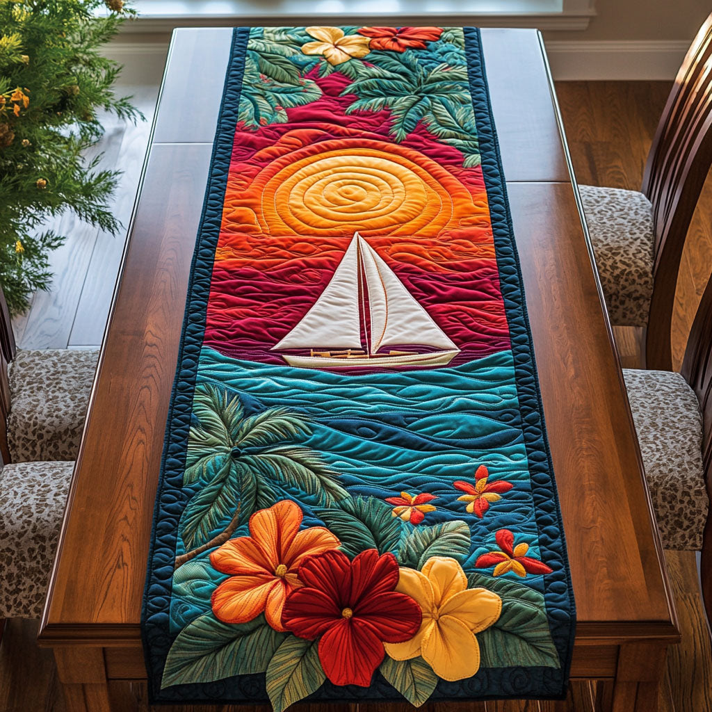 Tropical Sunset Sailboat WJ0307033CL Quilted Table Runner
