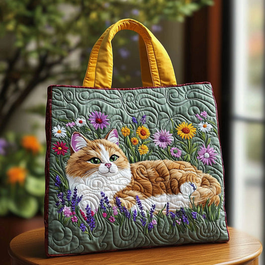 Cat And Flower QA0712053CL Quilted Tote Bag