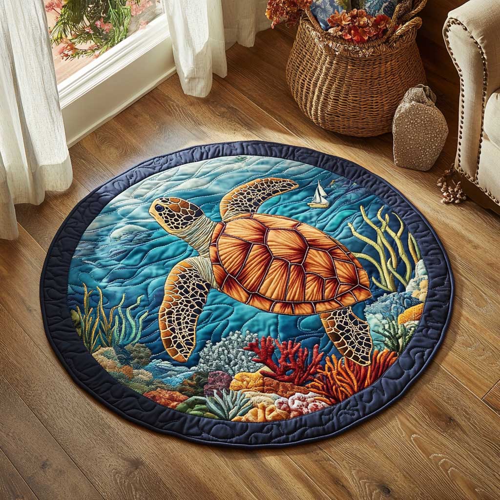 Deep Blue Turtle WN1703017CL Quilted Round Mat