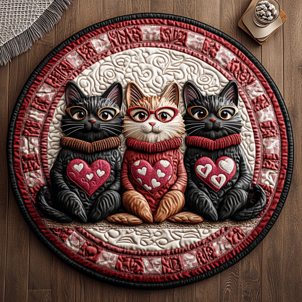 Warm Hearts Kitties KL1501039CL Quilted Round Mat