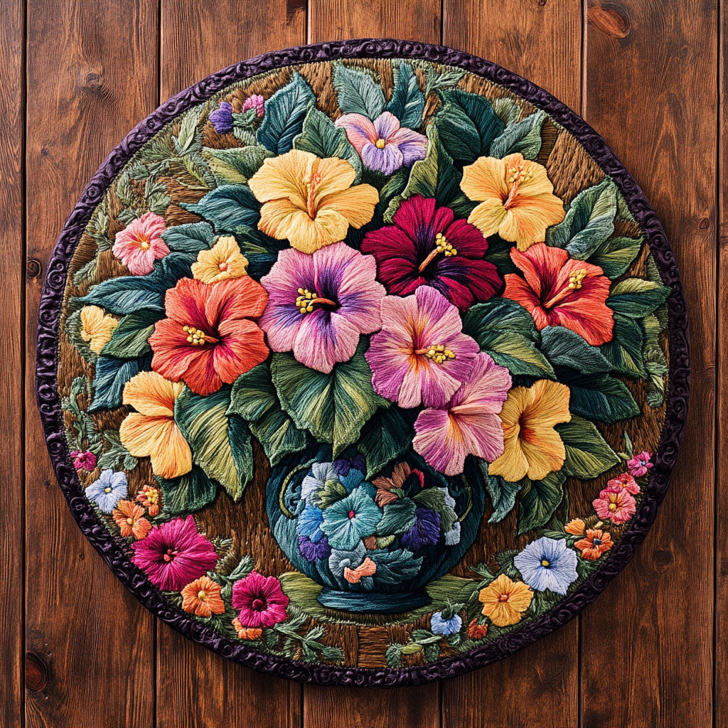 Tropical Hibiscus Whisper WN1906032CL Quilted Round Mat