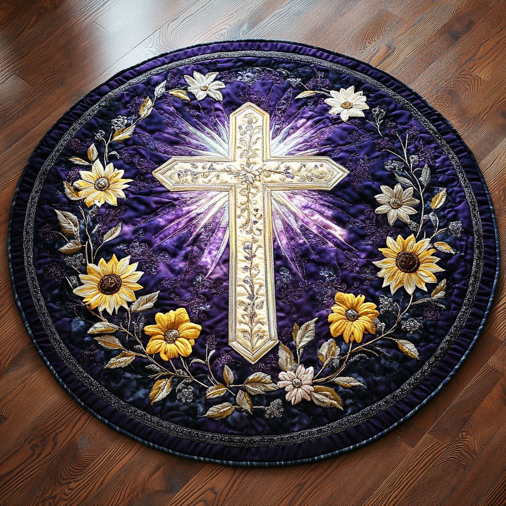 Sunflower Glory Cross WN2108126CL Quilted Round Mat