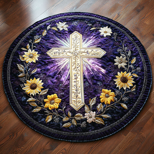 Sunflower Glory Cross WN2108126CL Quilted Round Mat