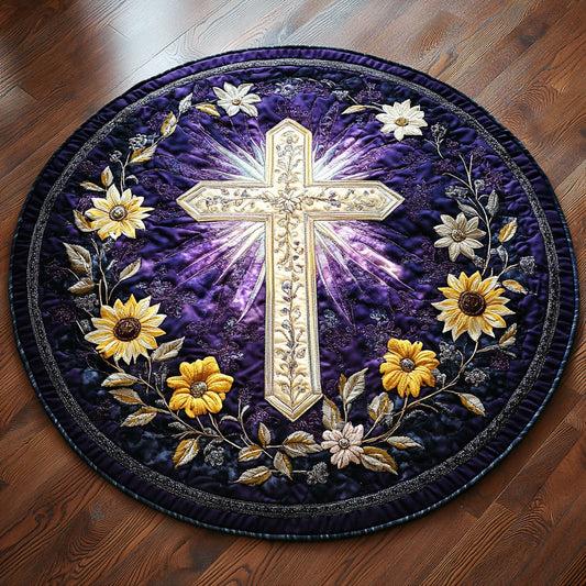 Sunflower Glory Cross WN2108126CL Quilted Round Mat