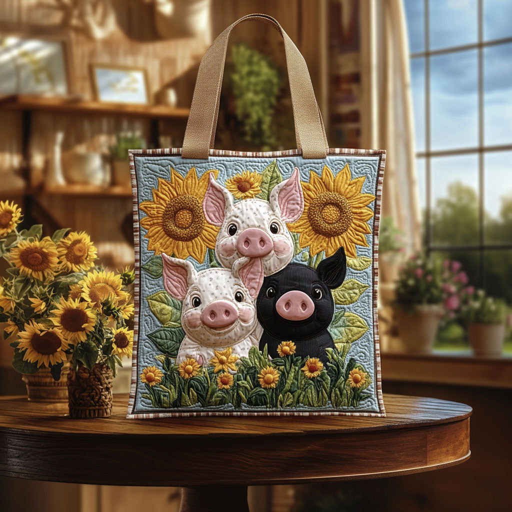 Sweet Pig Trio Sunflower KL0412020CL Quilted Tote Bag