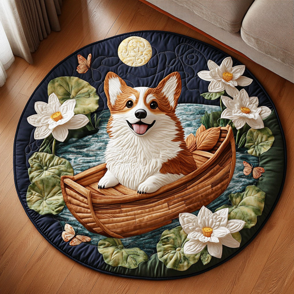 Moonlit Lotus Corgi KL0901038CL Quilted Round Mat