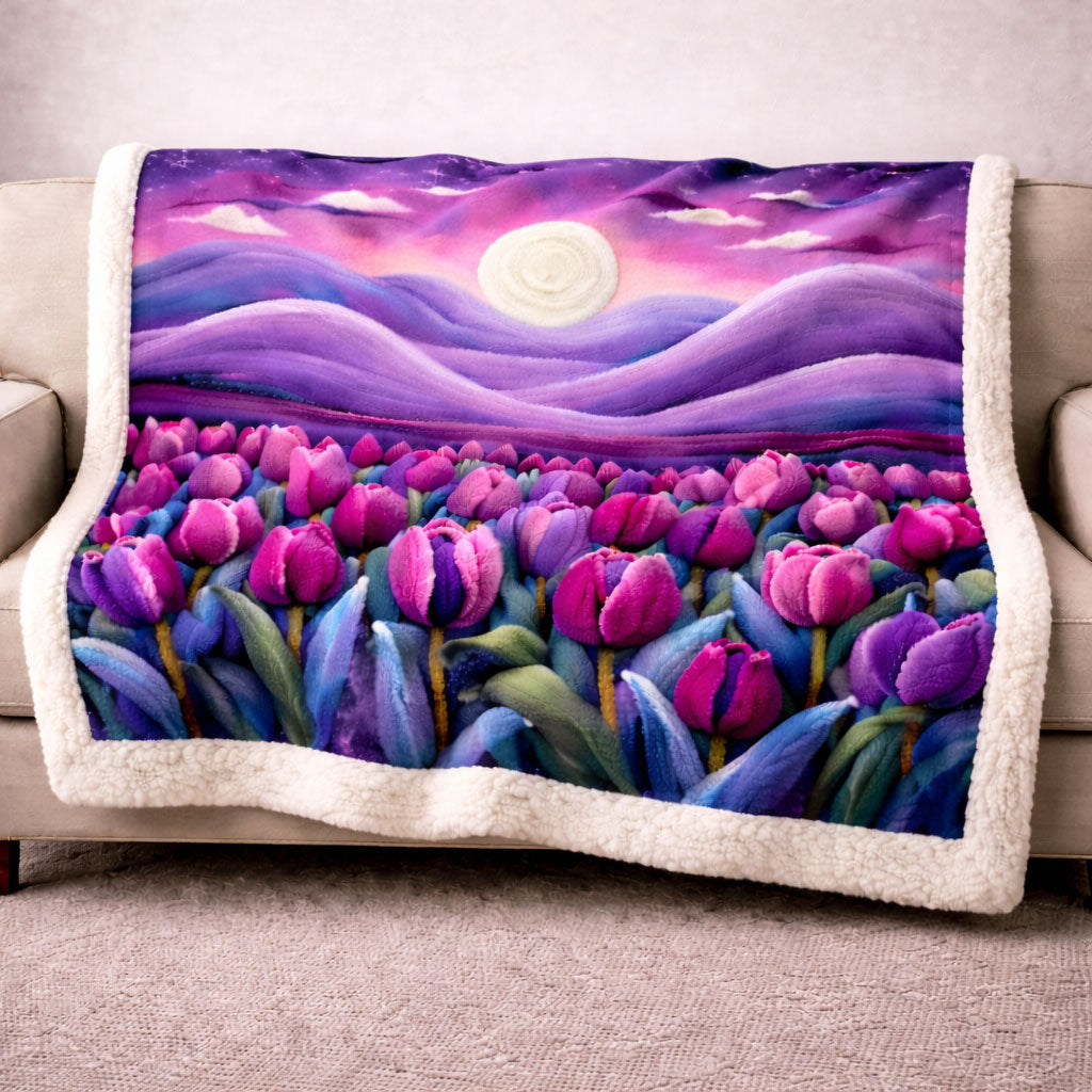 Moonlit Tulip Field KL3101001CL Faux Fur Throw Blanket