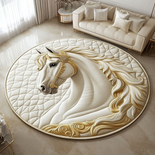 Flower White Horse WJ1406042CL Quilted Round Mat