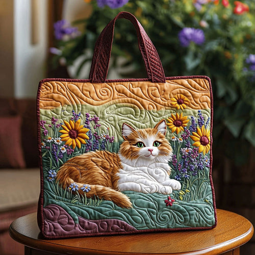 Cat And Flower QA0712054CL Quilted Tote Bag