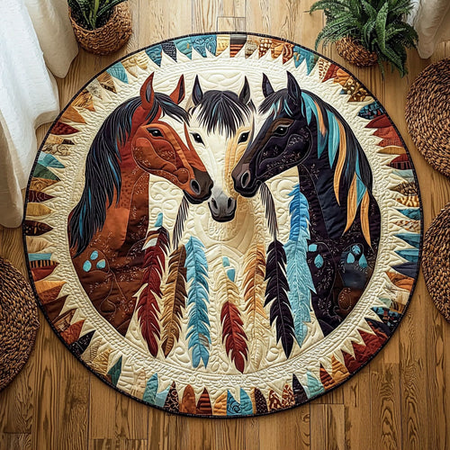 Native American Horses QA0912023CL Quilted Round Mat