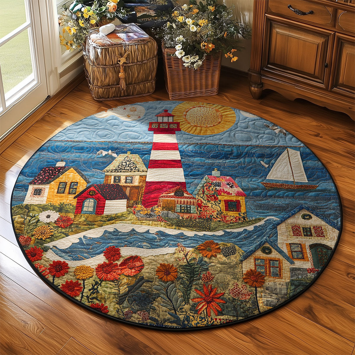 Sunlit Seaside Lighthouse WJ2103079CL Quilted Round Mat