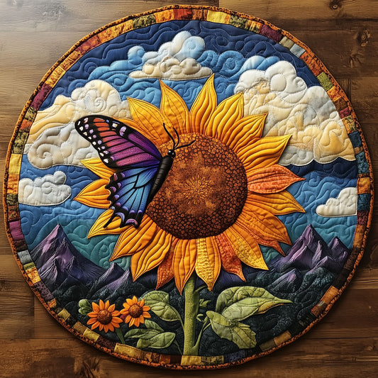 Butterfly on Sunflower LT1510012CL Quilted Round Mat