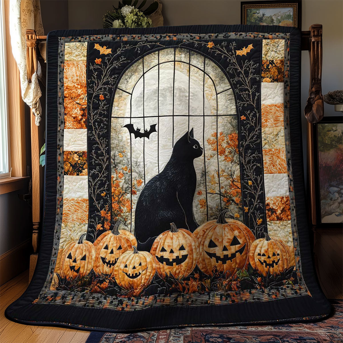 Harvest Cat And Pumpkins WN0703062CL Quilt