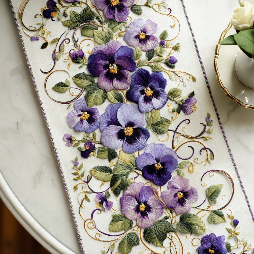 Elegant Purple Pansies XR1411033CL Quilted Table Runner