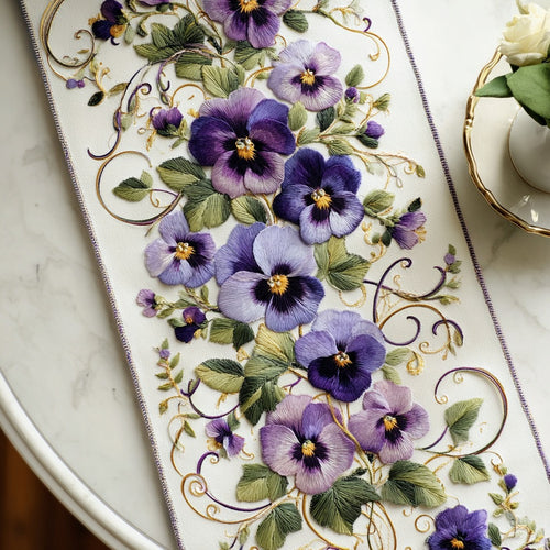 Elegant Purple Pansies XR1411033CL Quilted Table Runner