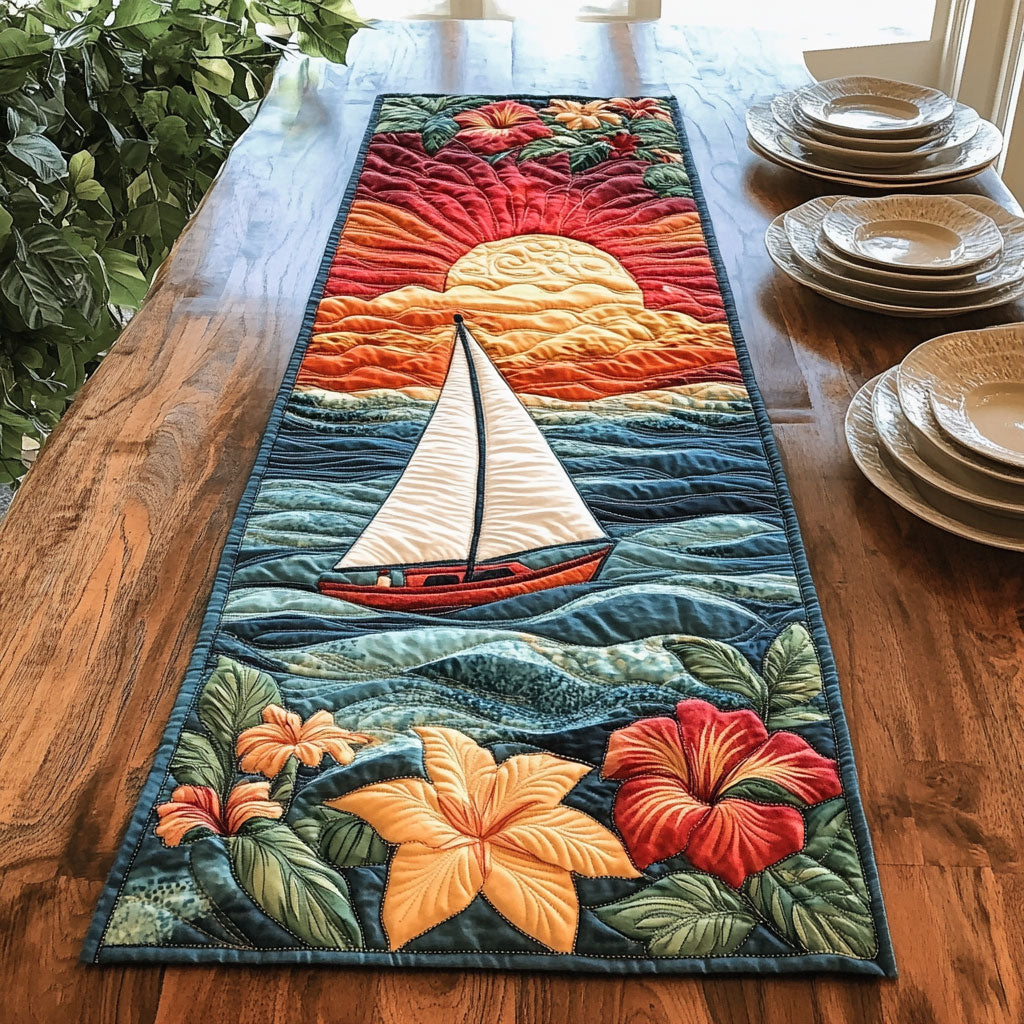 Tropical Sunset Sailboat WJ0907033CL Quilted Table Runner