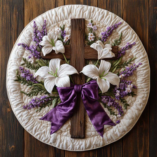 Easter Cross Bloom WN0904012CL Quilted Round Mat
