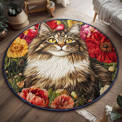 Botanical Beauty Cat WJ0907038CL Quilted Round Mat