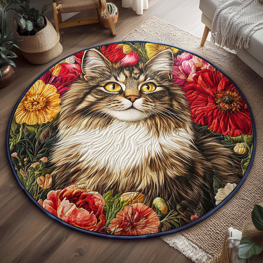 Botanical Beauty Cat WJ0907038CL Quilted Round Mat