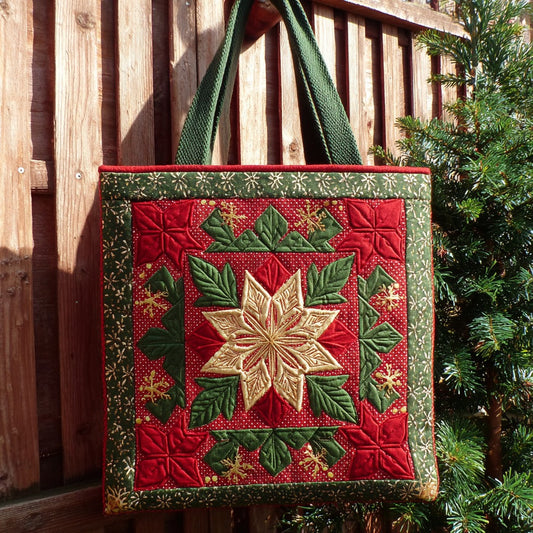 Geometric Poinsettia Star XR2611017CL Quilted Tote Bag